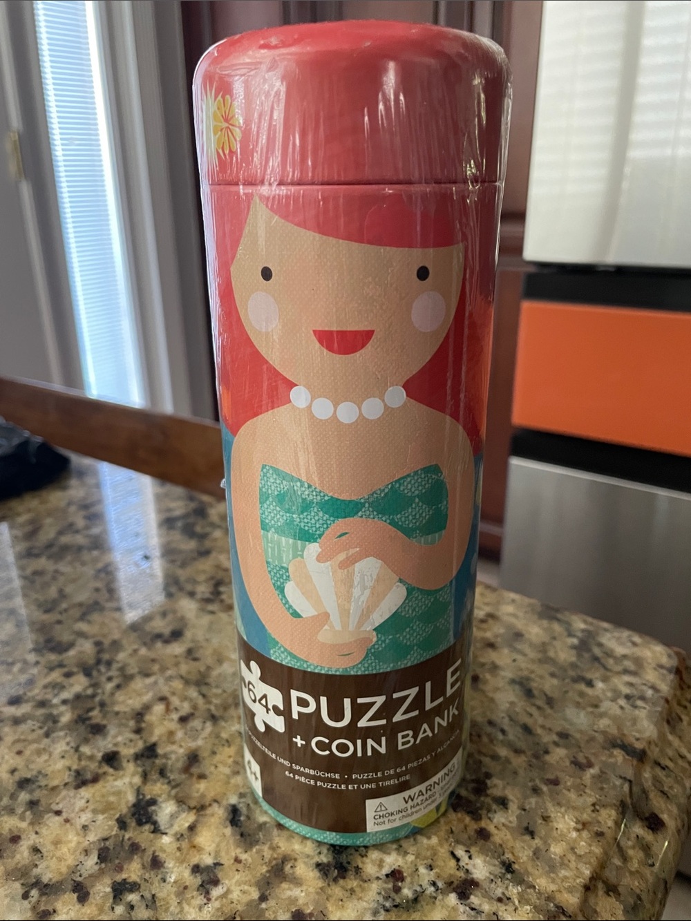 New Mermaid Puzzle + Coin Bank Tube - Coral & Teal 64 pieces Ages 4+